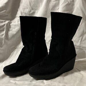 FLY London Yara Black Suede mid-calf boots with zipper P500504000 EU 38